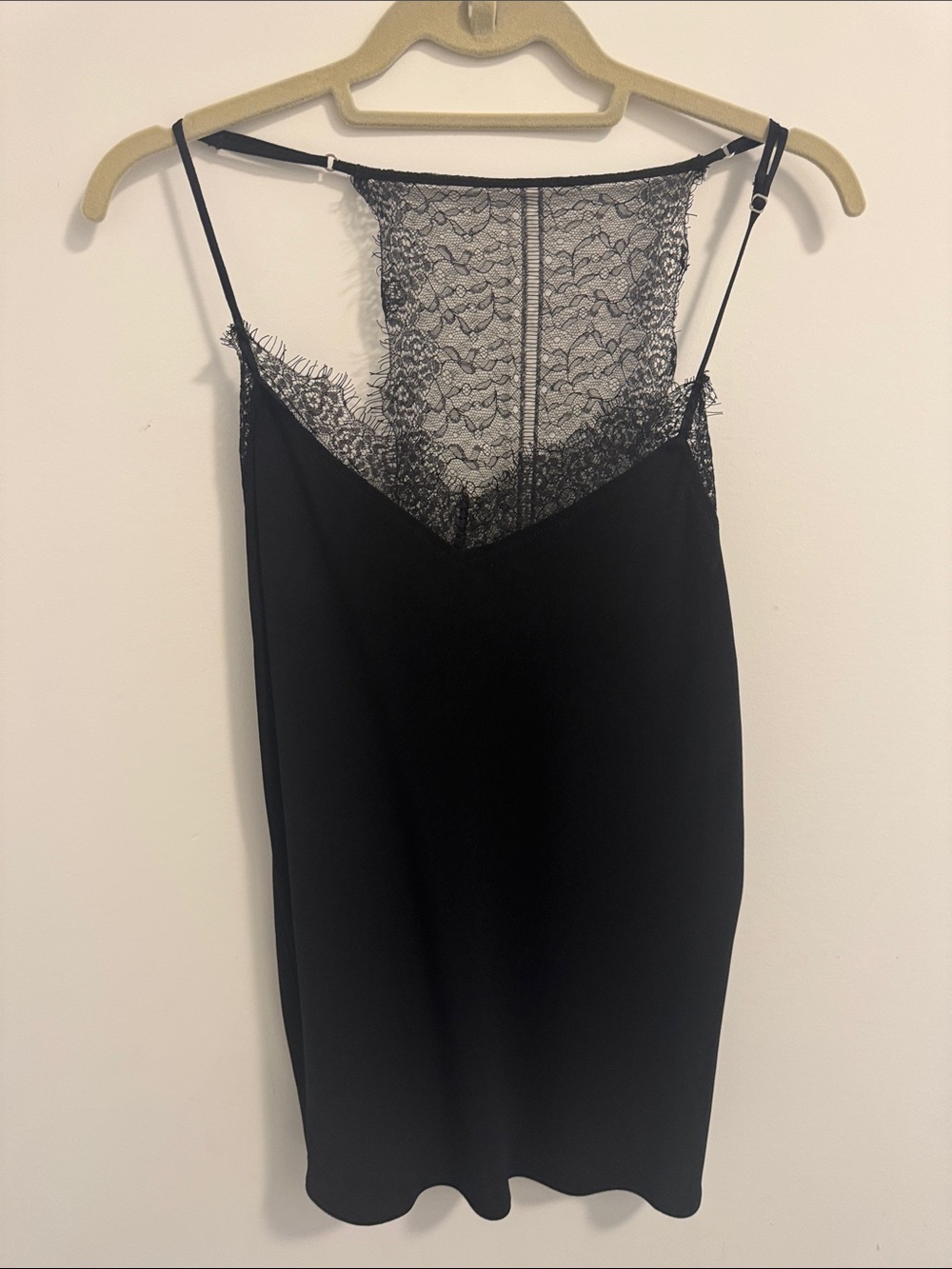 Diane Von Furstenberg Black Satin Lace-Back Chemise